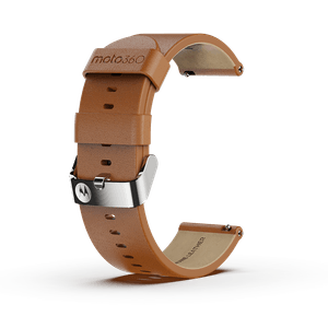Premium-Lederband für die Moto 360 – Cognac mit silberfarbener Schnalle
